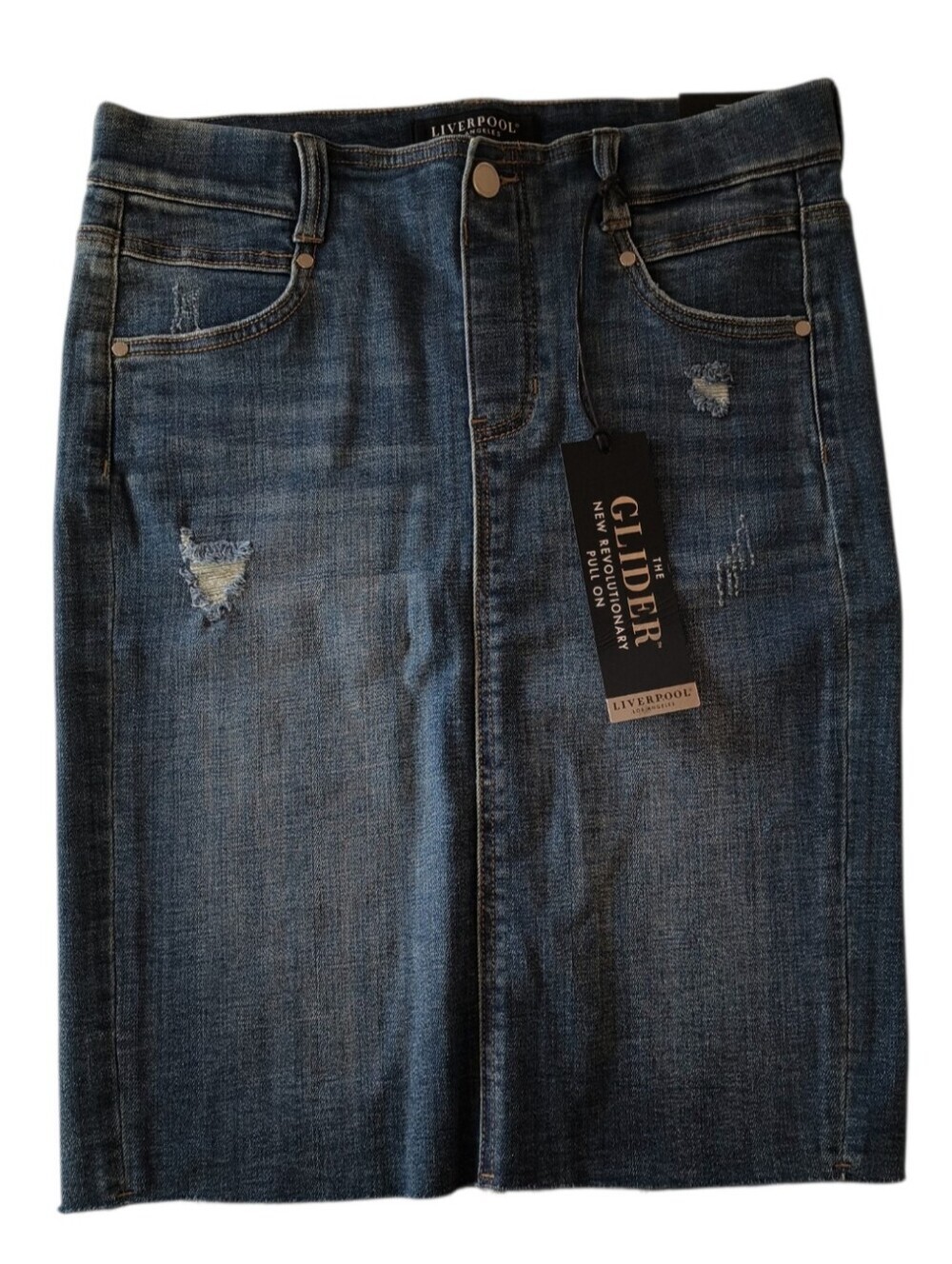 NWT Liverpool "The Glider" Pull On  Denim Skirt Size 6
